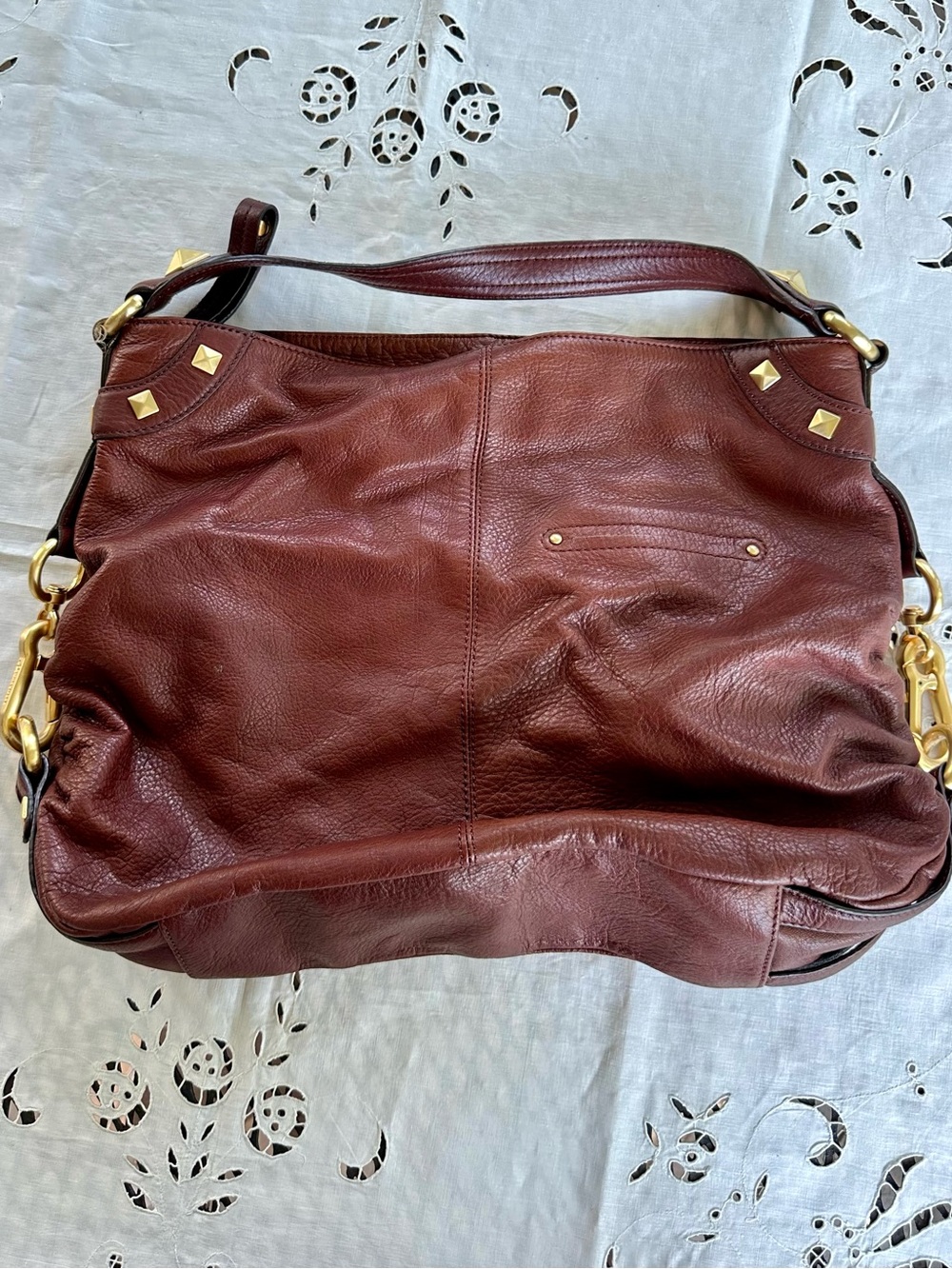 B. Makowsky Hobo Leather Shoulder Bag with Gold Hardware
